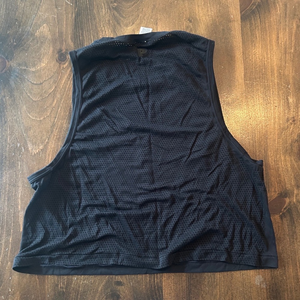 PINK Victoria's Secret Tank Top Large Black Mesh Muscle Crop Shirt Lightweight - Picture 2 of 4